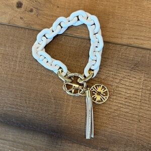 Lilly Pulitzer Chain White Link Keychain Bracelet Gold Tassel